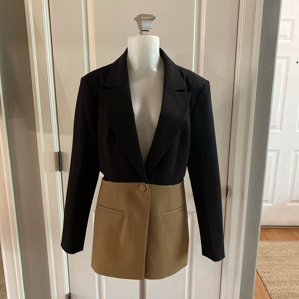 Good American "Equivalent" Black Camel Two Tone Cut Out Blazerโ Jacket - Size 3
